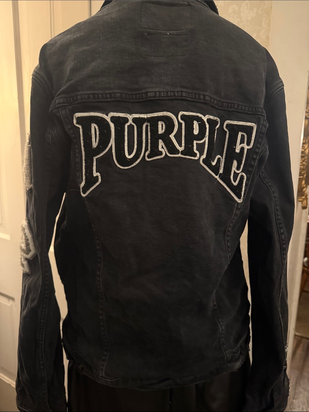 Men’s Purple Brand Black Denim Trucker Jacket Large